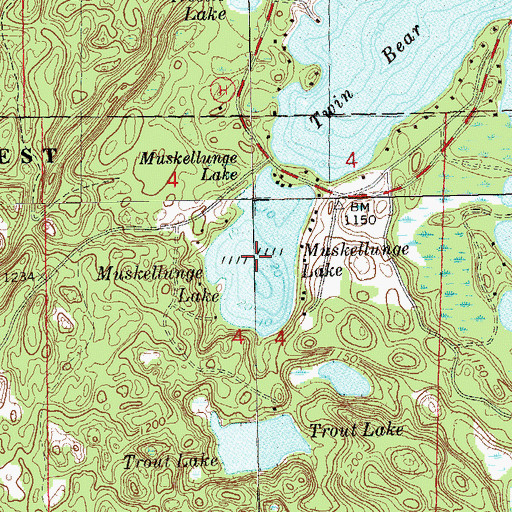 Topographic Map of Muskellunge Lake, WI