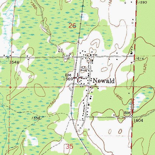 Topographic Map of Newald, WI