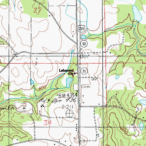 Topographic Map of Lebanon Baptist Church, AL