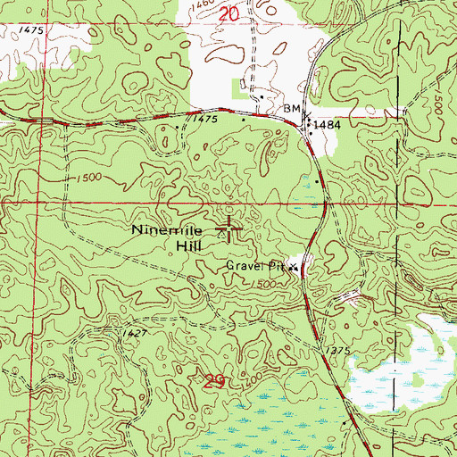 Topographic Map of Ninemile Hill, WI