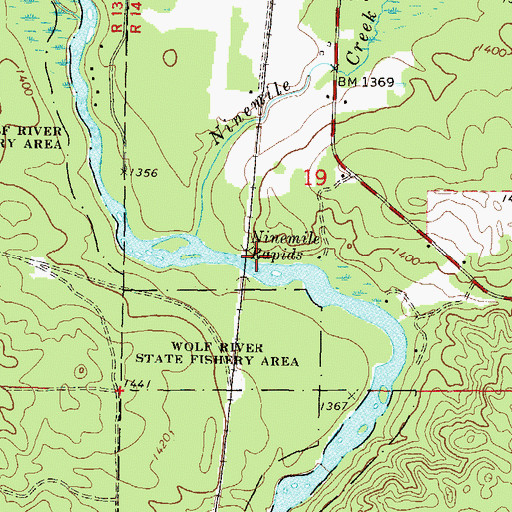Topographic Map of Ninemile Rapids, WI