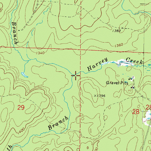 Topographic Map of North Branch Harvey Creek, WI