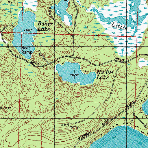Topographic Map of Nudist Lake, WI