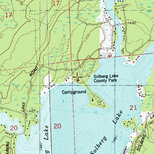 Topographic Map of Solberg Lake County Park, WI