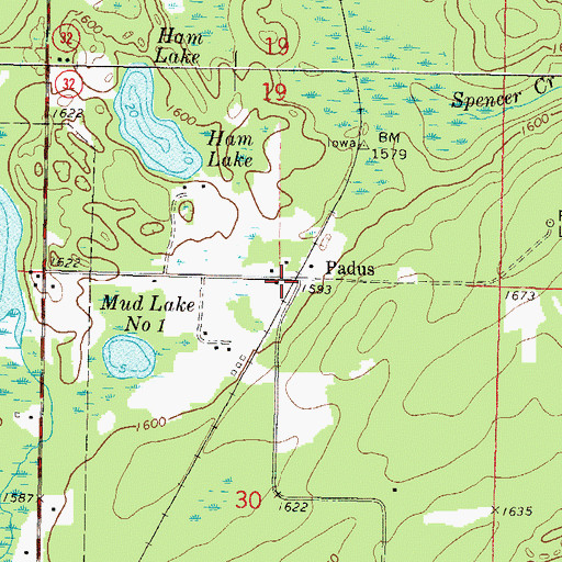 Topographic Map of Padus, WI