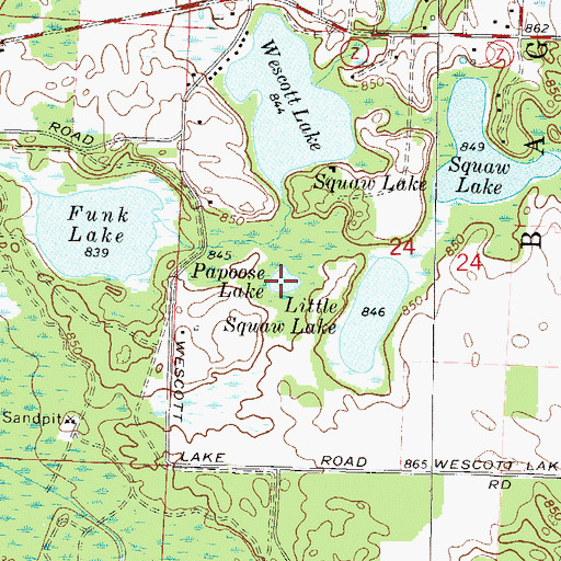 Topographic Map of Papoose Lake, WI