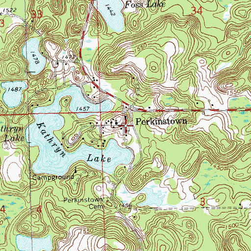 Topographic Map of Perkinstown, WI