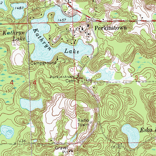 Topographic Map of Perkinstown Cemetery, WI