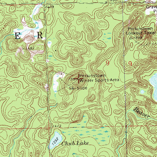 Topographic Map of Perkinstown Winter Sports Area, WI