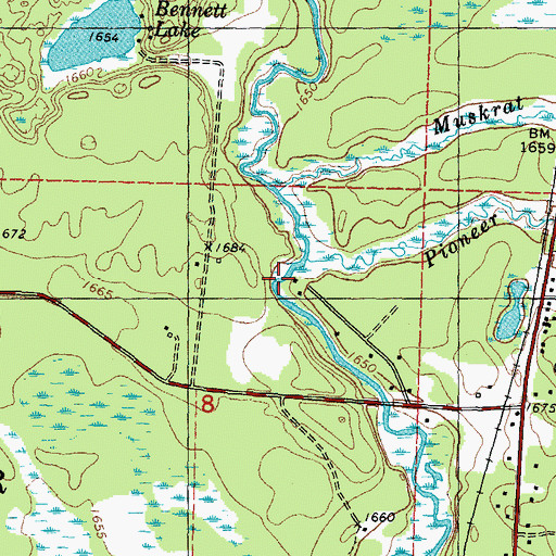 Topographic Map of Pioneer Creek, WI