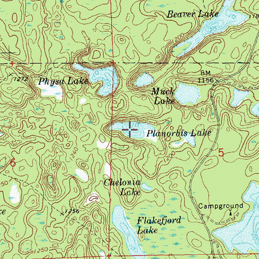 Topographic Map of Planorbis Lake, WI