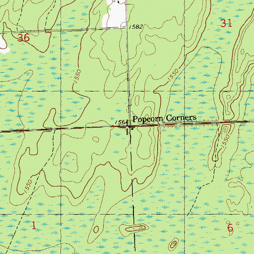 Topographic Map of Popcorn Corners, WI