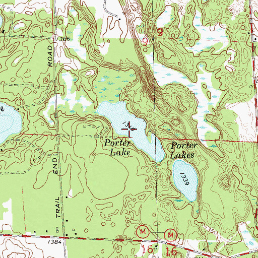 Topographic Map of Porter Lakes, WI