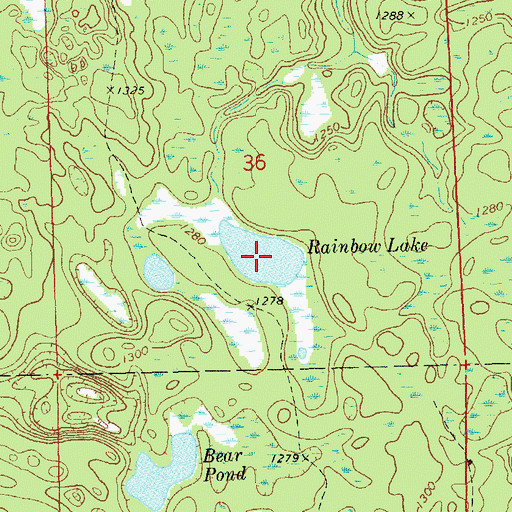 Topographic Map of Rainbow Lake, WI