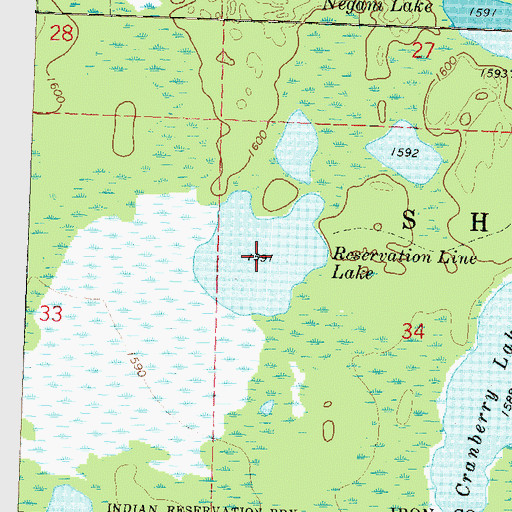 Topographic Map of Reservation Line Lake, WI