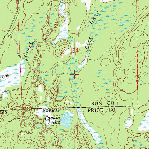 Topographic Map of Rice Lake Creek, WI