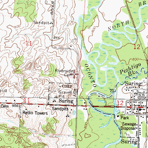 Topographic Map of Riverside Cemetery, WI