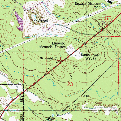 Topographic Map of Mount Powell Baptist Church, AL