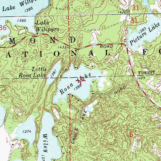 Topographic Map of Rosa Lake, WI