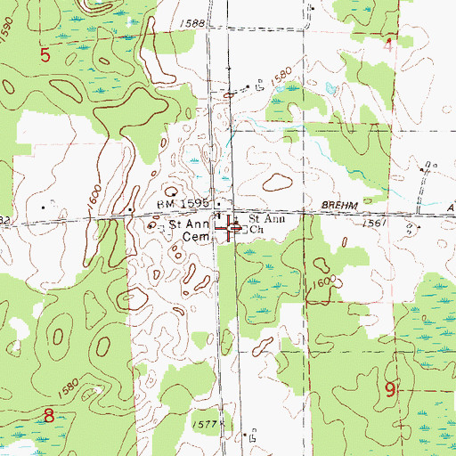 Topographic Map of Saint Ann Cemetery, WI