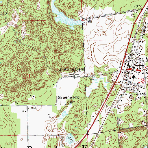 Topographic Map of Saint Anne Cemetery, WI