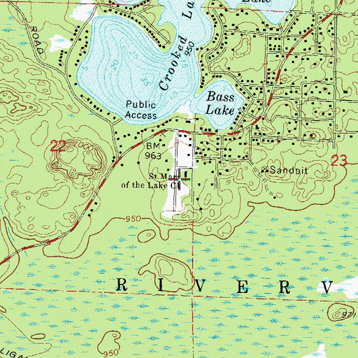Topographic Map of Saint Mary of the Lake Church, WI