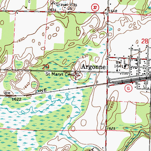 Topographic Map of Saint Marys Cemetery, WI