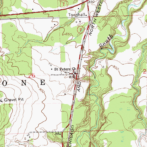 Topographic Map of Saint Peters Church, WI