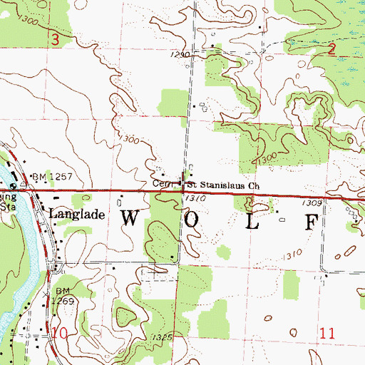 Topographic Map of Saint Stanislaus Church, WI