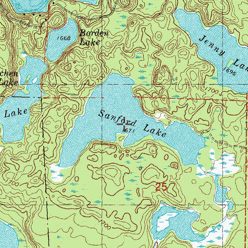 Topographic Map of Sanford Lake, WI