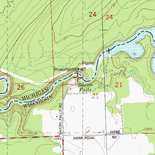 Topographic Map of Saxon Falls, MI