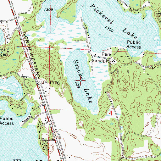 Topographic Map of Smoke Lake, WI