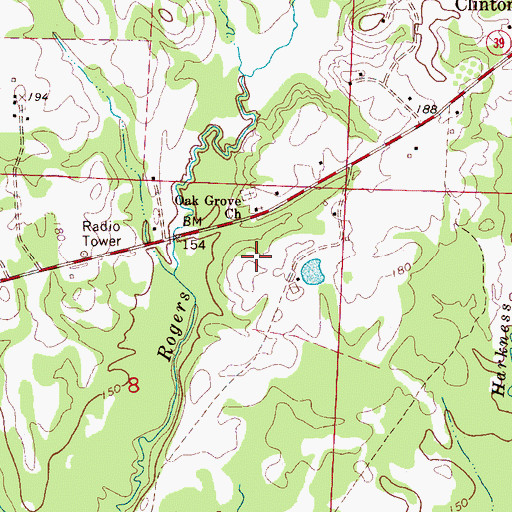 Topographic Map of Oak Grove Methodist Church, AL