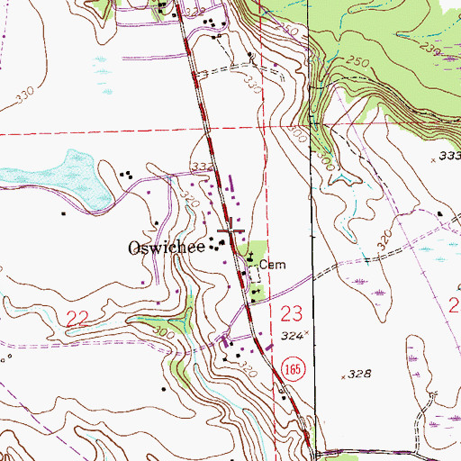 Topographic Map of Oswichee, AL