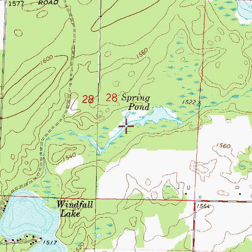 Topographic Map of Spring Pond, WI