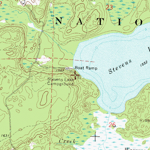 Topographic Map of Stevens Lake Campground, WI