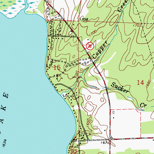 Topographic Map of Sucker Creek, WI