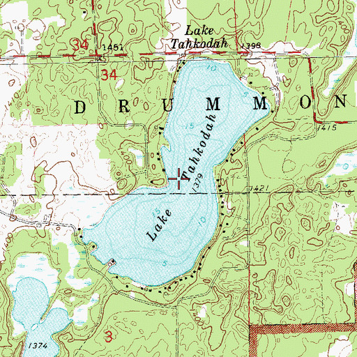 Topographic Map of Lake Tahkodah, WI