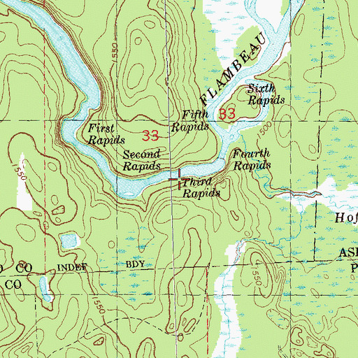 Topographic Map of Third Rapids, WI