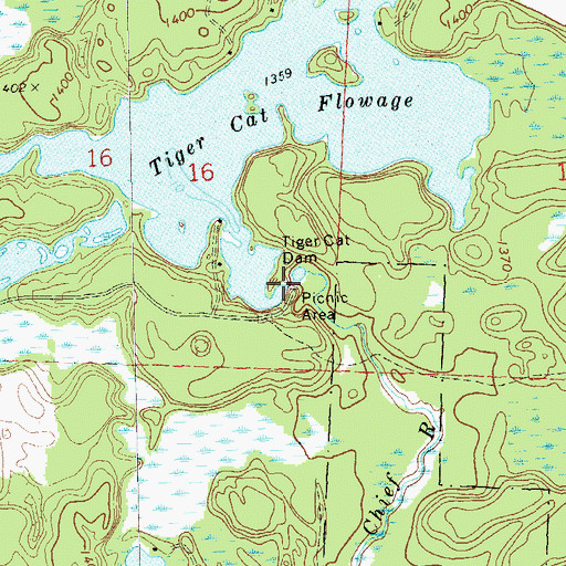 Topographic Map of Tiger Cat Dam, WI