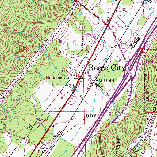 Topographic Map of Reece City, AL