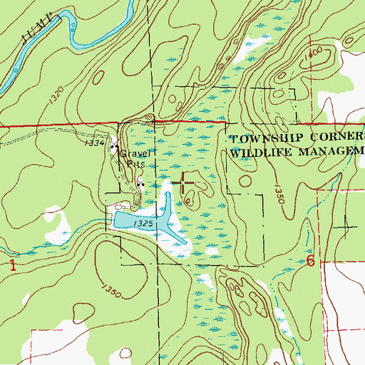 Topographic Map of Township Corners State Wildlife Management Area, WI