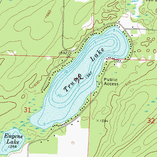 Topographic Map of Trump Lake, WI