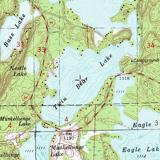 Topographic Map of Twin Bear Lake, WI
