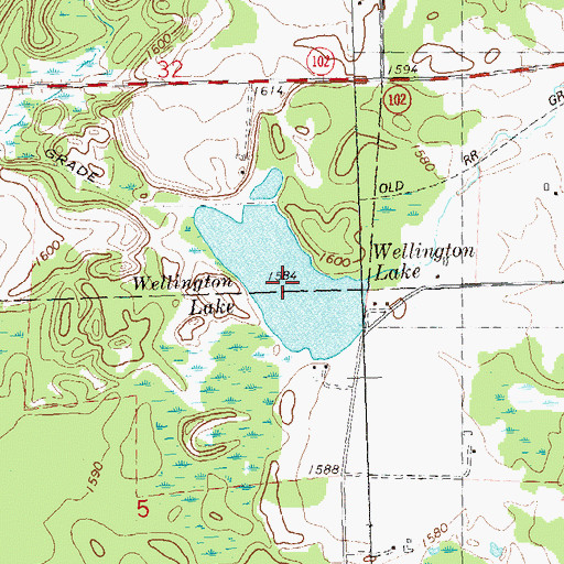 Topographic Map of Wellington Lake, WI