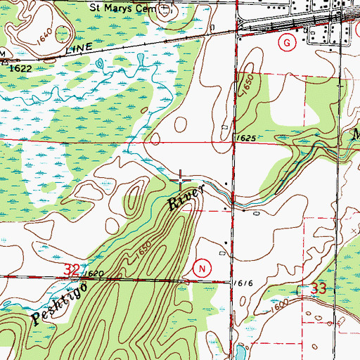 Topographic Map of West Branch Peshtigo River, WI
