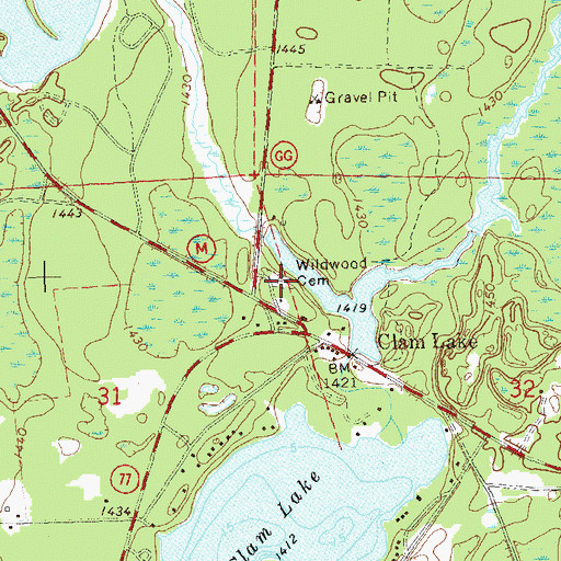 Topographic Map of Wildwood Cemetery, WI