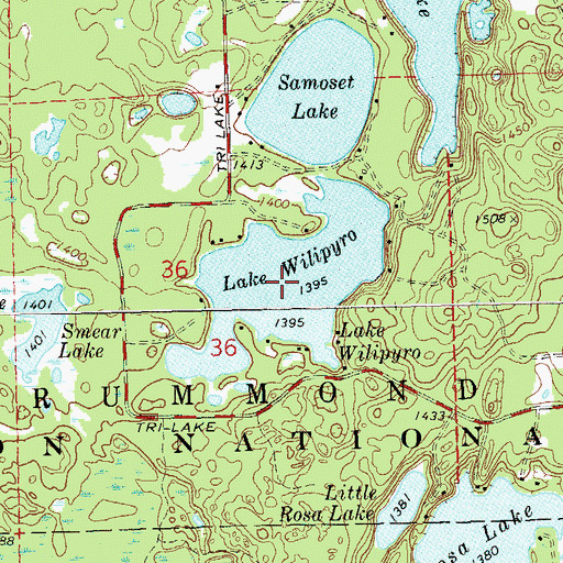 Topographic Map of Lake Wilipyro, WI