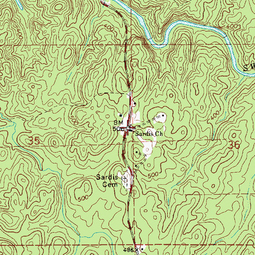 Topographic Map of Sardis Baptist Church, AL