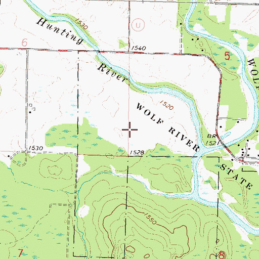 Topographic Map of Wolf River State Fishery Area, WI